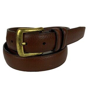 Roundtree Yorke Mens Dress Belt Size 42 Brown Pebbled Leather Goldtone Buckle